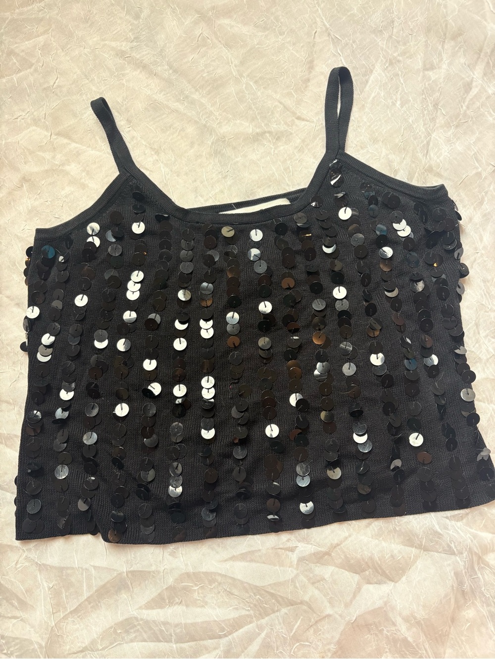 Joseph Black Sequin Spaghetti Strap Crop Top